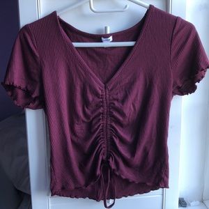 Garage Burgundy Ruched T-Shirt
